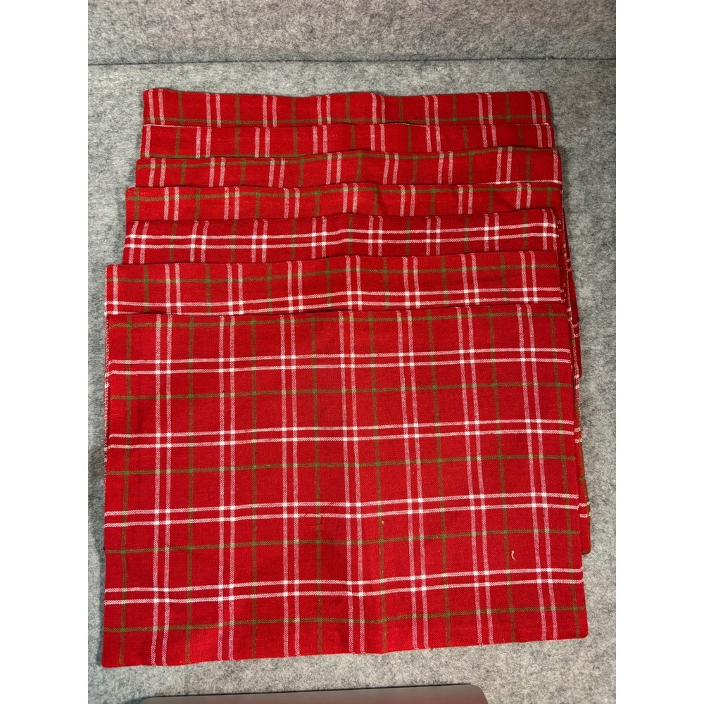 Home Collection Red‎ Plaid Placemats Set of 7 Cotton Blend Table Decor - Picture 4 of 8